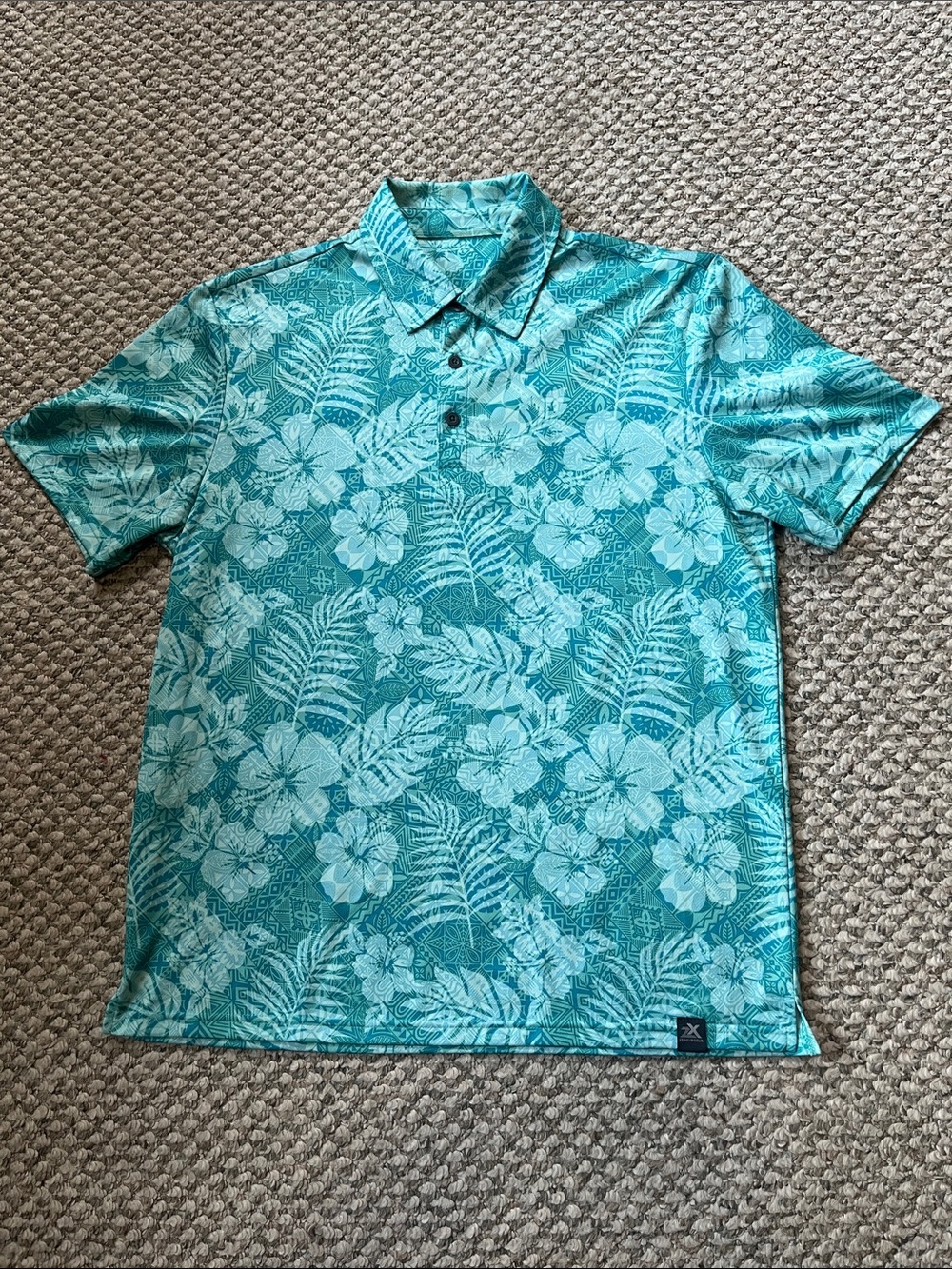 Men's Teal Floral Short-Sleeve Polo